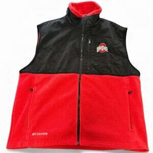 Columbia Ohio State OSU Men’s Vest XL Red Black Fleece Front Zip Logo Back